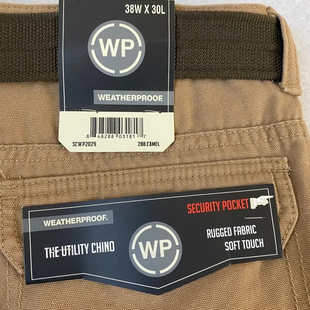 Weatherproof Mens Utility Chino The Utility Chino Pants 38x30 Camel Belted NWT - Picture 3 of 9